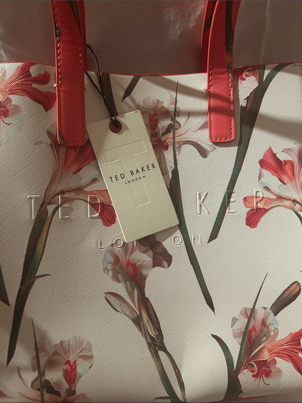 Ted Baker White The Icon Bag in Coral Colorway Iris Floral Tote NWT - Picture 4 of 7